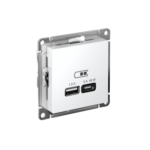 Розетка USB AtlasDesign тип A+C 45Вт QC PD высокоскор. ЗУ механизм бел.