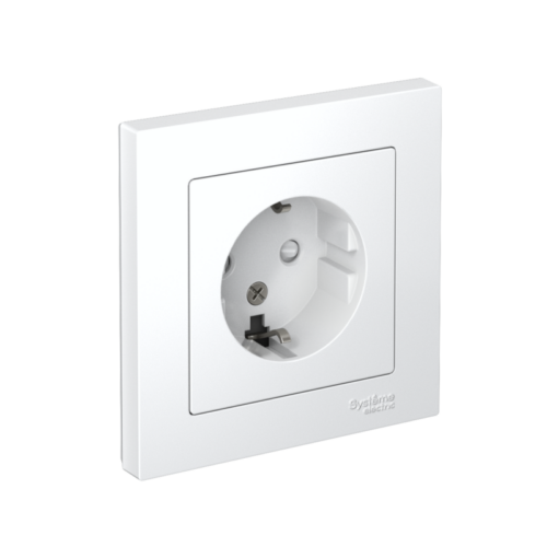 Розетка 1-м СП AtlasDesign 16А IP20 с заземл. защ. шторки в сборе бел.