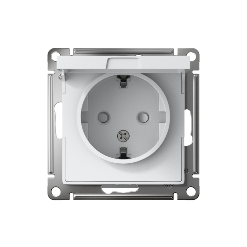 Розетка 1-м СП AtlasDesign 16А IP20 с заземл. защ. шторки с крышкой механизм бел. — изображение 2