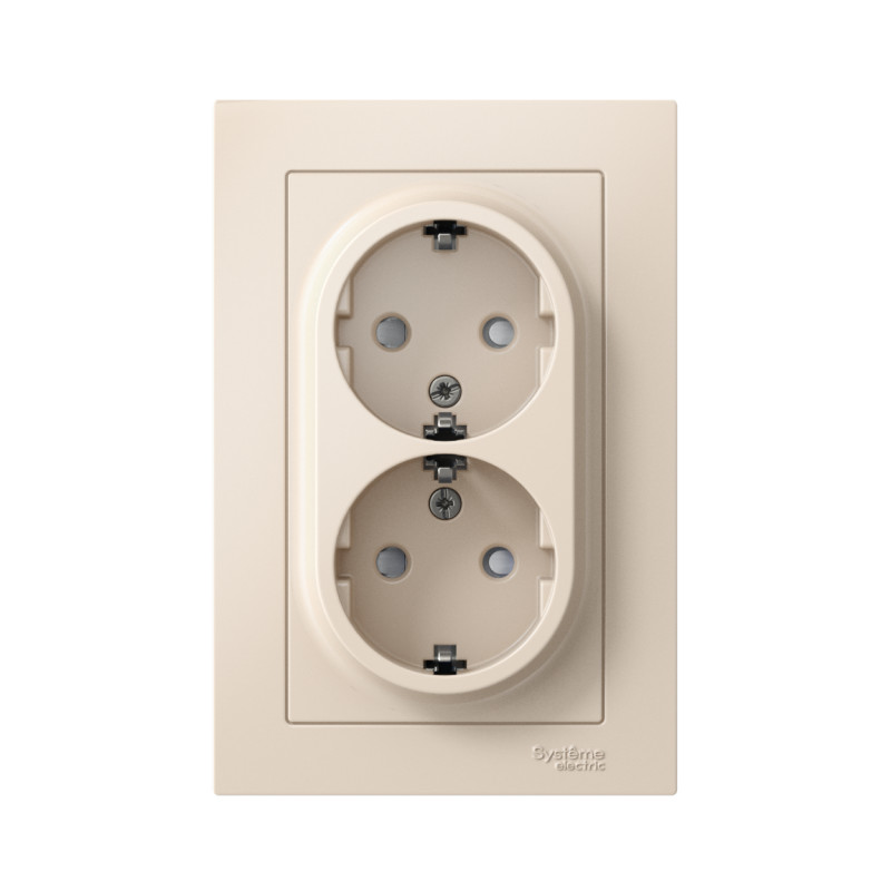 Розетка 2-м СП AtlasDesign 16А IP20 с заземл. защ. шторки в сборе беж. — изображение 2