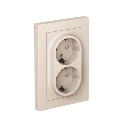 Розетка 2-м СП AtlasDesign 16А IP20 с заземл. защ. шторки в сборе беж.