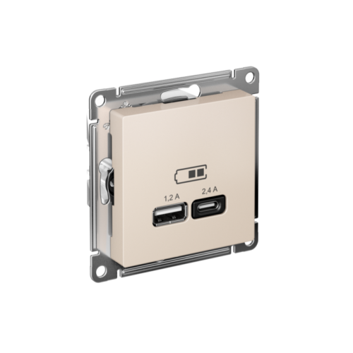 Розетка USB AtlasDesign тип A+C 5В/2.4А 2х5В/1.2А механизм беж.