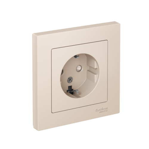 Розетка 1-м СП AtlasDesign 16А IP20 с заземл. защ. шторки в сборе беж.