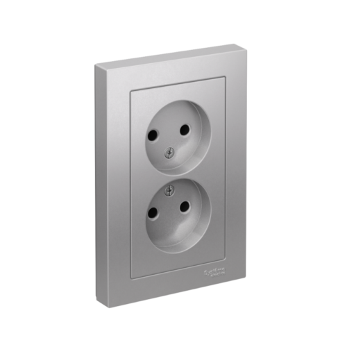 Розетка 2-м СП AtlasDesign 16А IP20 без заземл. в сборе алюм.