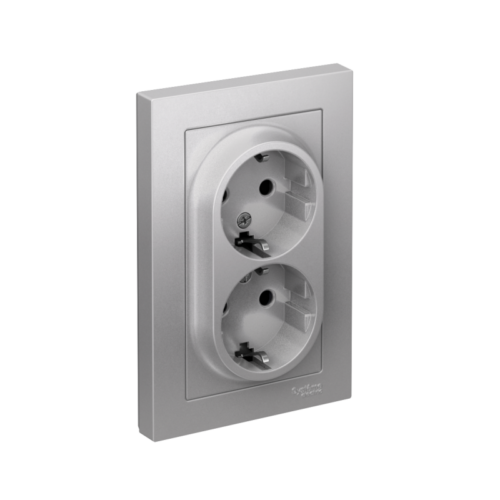 Розетка 2-м СП AtlasDesign 16А IP20 с заземл. защ. шторки в сборе алюм.