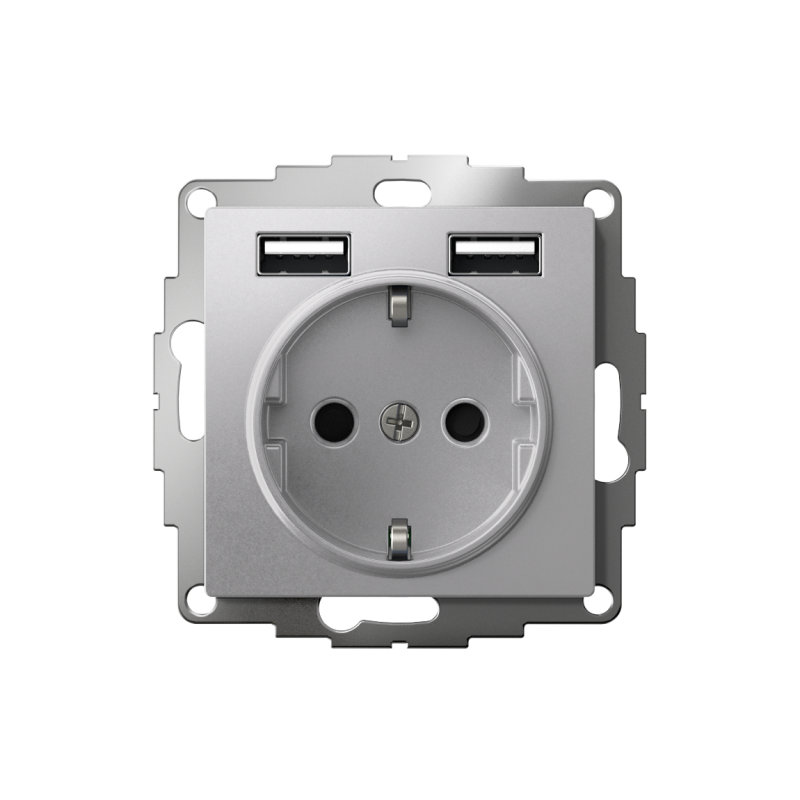 Розетка 1-м СП AtlasDesign 16А IP20 с 2-мя заряд. устройствами USB тип A+A 5В/2.4А 2х5В/1.2А механизм алюм. — изображение 2