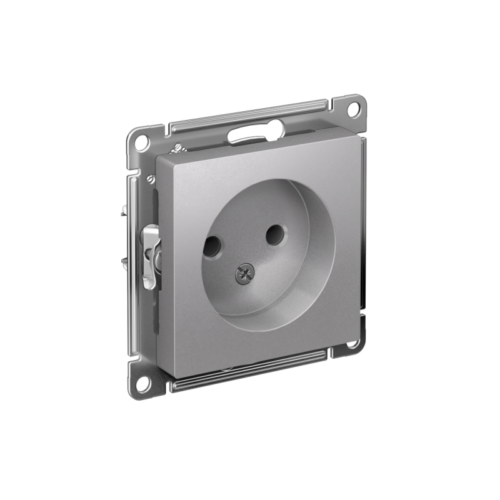 Розетка 1-м СП AtlasDesign 16А IP20 без заземл. без защ. шторок механизм алюм.