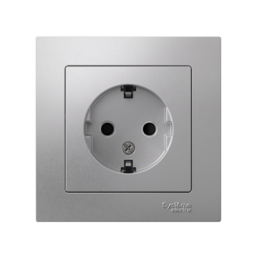 Розетка 1-м СП AtlasDesign 16А IP20 с заземл. защ. шторки в сборе алюм.