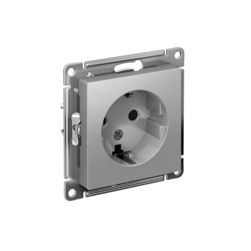 Розетка 1-м СП AtlasDesign 16А IP20 с заземл. защ. шторки механизм алюм.