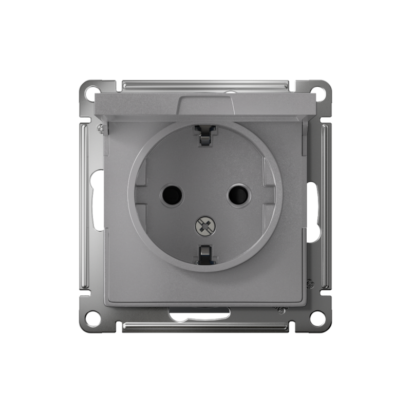 Розетка 1-м СП AtlasDesign 16А IP20 с заземл. защ. шторки с крышкой механизм алюм. — изображение 2