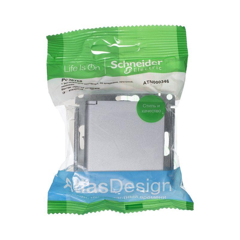 Розетка 1-м СП AtlasDesign 16А IP20 с заземл. защ. шторки с крышкой механизм алюм. — изображение 3