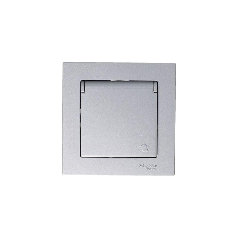 Розетка 1-м СП AtlasDesign 16А IP20 с заземл. защ. шторки с крышкой механизм алюм. — изображение 4