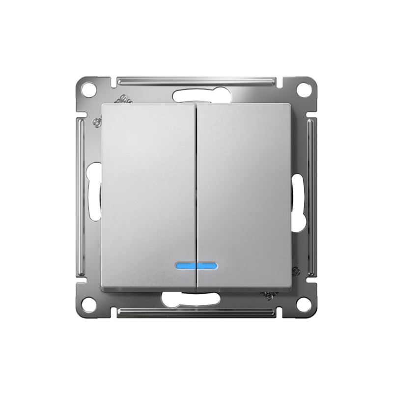 Выключатель 2-кл. СП AtlasDesign 10А IP20 (сх. 5а) 10AX с подсветкой механизм алюм. — изображение 2