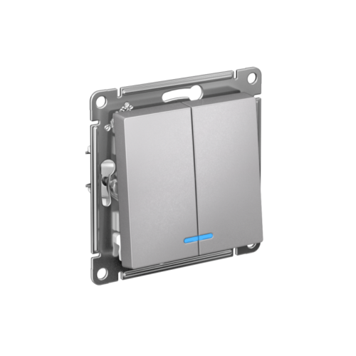 Выключатель 2-кл. СП AtlasDesign 10А IP20 (сх. 5а) 10AX с подсветкой механизм алюм.