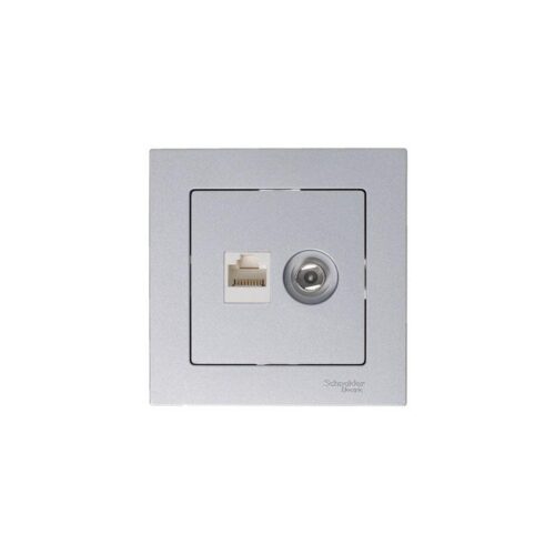 Розетка компьютерная + телевизионная 2-м СП AtlasDesign RJ45 кат.5E + TV механизм алюм.