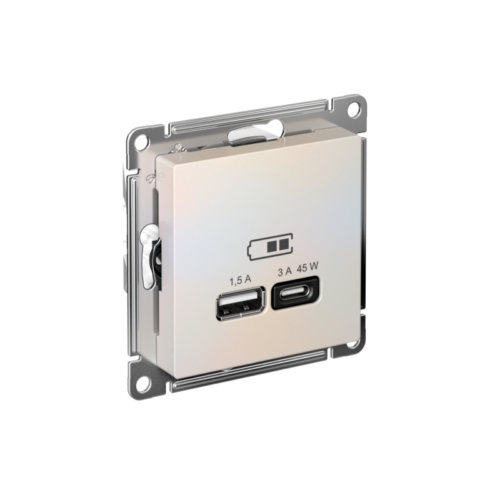 Розетка USB AtlasDesign тип A+C 45Вт QC PD высокоскор. ЗУ механизм жемчуж.