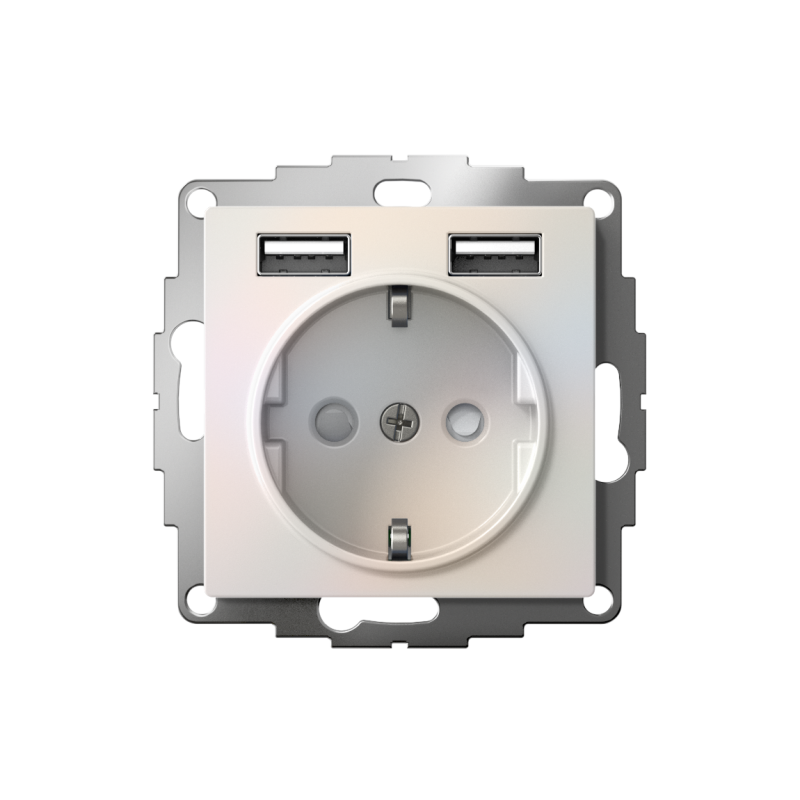 Розетка 1-м СП AtlasDesign 16А IP20 с 2-мя заряд. устройствами USB тип A+A 5В/2.4А 2х5В/1.2А механизм жемчуж. — изображение 2