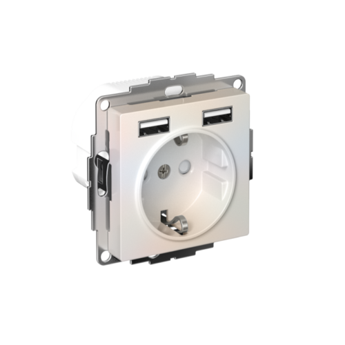 Розетка 1-м СП AtlasDesign 16А IP20 с 2-мя заряд. устройствами USB тип A+A 5В/2.4А 2х5В/1.2А механизм жемчуж.