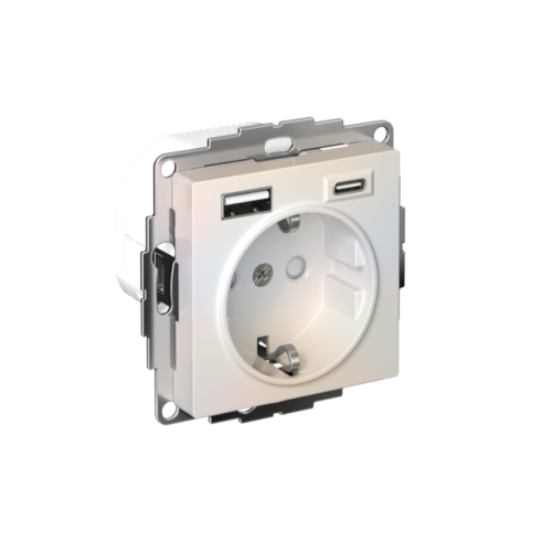 Розетка AtlasDesign 16А с 2-мя заряд. устройствами USB тип A+C 5В/2.4А 2х5В/1.2А механизм жемчуж.