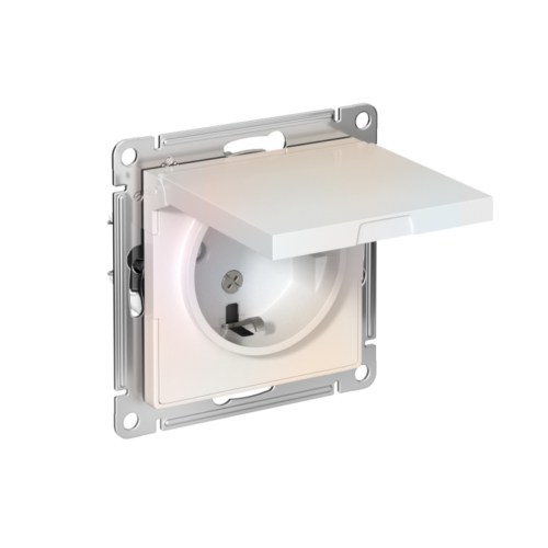 Розетка 1-м СП AtlasDesign 16А IP20 с заземл. защ. шторки с крышкой механизм жемчуж.