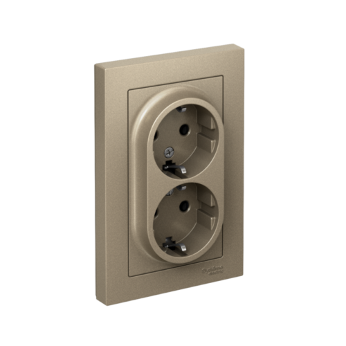 Розетка 2-м СП AtlasDesign 16А IP20 с заземл. в сборе шампань