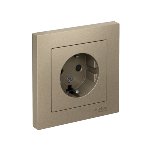 Розетка 1-м СП AtlasDesign 16А IP20 с заземл. защ. шторки в сборе шампань