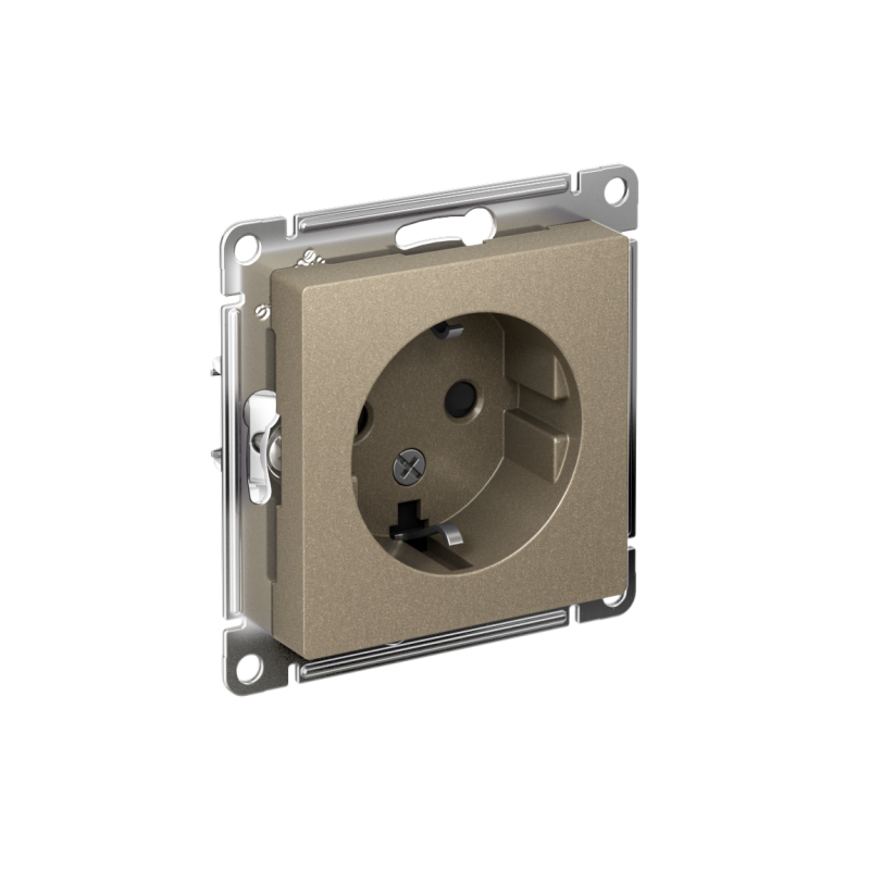 Розетка 1-м СП AtlasDesign 16А IP20 с заземл. защ. шторки механизм шампань