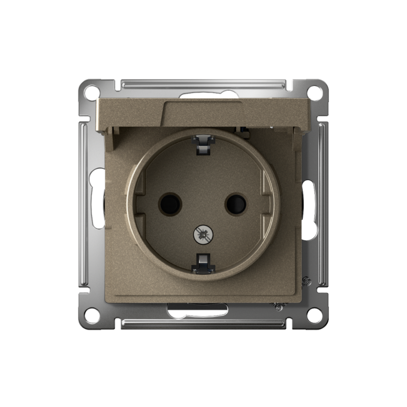 Розетка 1-м СП AtlasDesign 16А IP20 с заземл. защ. шторки с крышкой механизм шампань — изображение 2