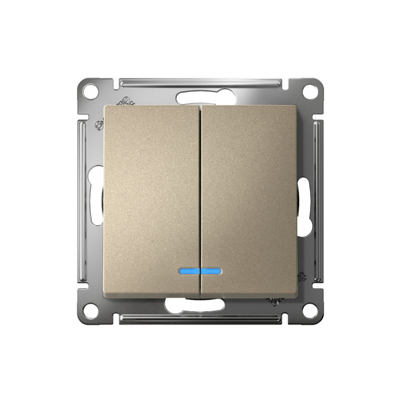 Выключатель 2-кл. СП AtlasDesign 10А IP20 (сх. 5а) 10AX с подсветкой механизм шампань — изображение 2