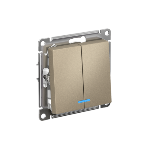 Выключатель 2-кл. СП AtlasDesign 10А IP20 (сх. 5а) 10AX с подсветкой механизм шампань