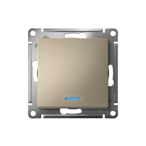 Переключатель проходной 1-кл. СП AtlasDesign 10А IP20 (сх. 6а) 10AX с подсветкой механизм шампань