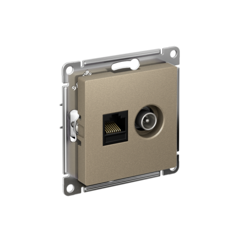 Розетка компьютерная + телевизионная 2-м СП AtlasDesign RJ45 кат.5E + TV механизм шампань