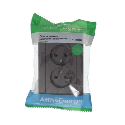 Розетка 2-м СП AtlasDesign 16А IP20 без заземл. в сборе мокко