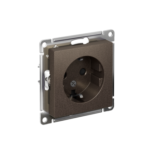 Розетка 1-м СП AtlasDesign 16А IP20 с заземл. защ. шторки механизм мокко