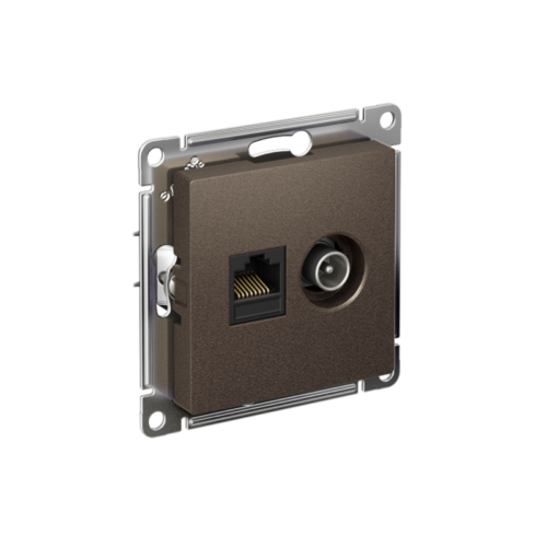 Розетка компьютерная + телевизионная 2-м СП AtlasDesign RJ45 кат.5E + TV механизм мокко