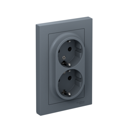 Розетка 2-м СП AtlasDesign 16А IP20 с заземл. в сборе грифель