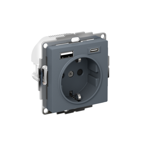 Розетка AtlasDesign 16А с 2-мя заряд. устройствами USB тип A+C 5В/2.4А 2х5В/1.2А механизм грифель