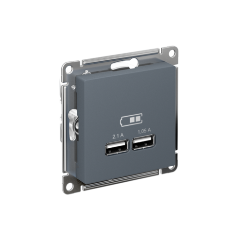 Розетка USB AtlasDesign тип A+A 5В 1х2.1А 2х1.05А механизм грифель