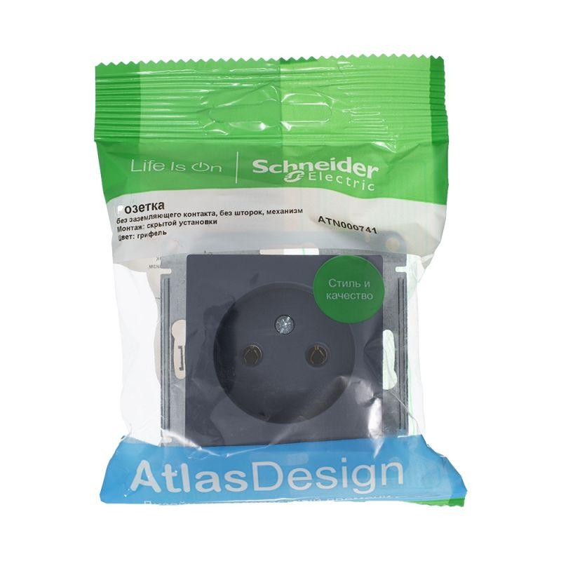 Розетка 1-м СП AtlasDesign 16А IP20 без заземл. без защ. шторок механизм грифель — изображение 3