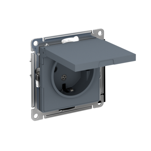 Розетка 1-м СП AtlasDesign 16А IP20 с заземл. защ. шторки с крышкой механизм грифель