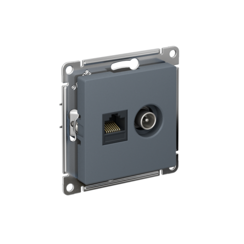 Розетка компьютерная + телевизионная 2-м СП AtlasDesign RJ45 кат.5E + TV механизм грифель