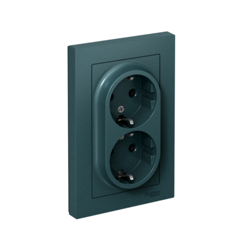 Розетка 2-м СП AtlasDesign 16А IP20 с заземл. в сборе изумруд