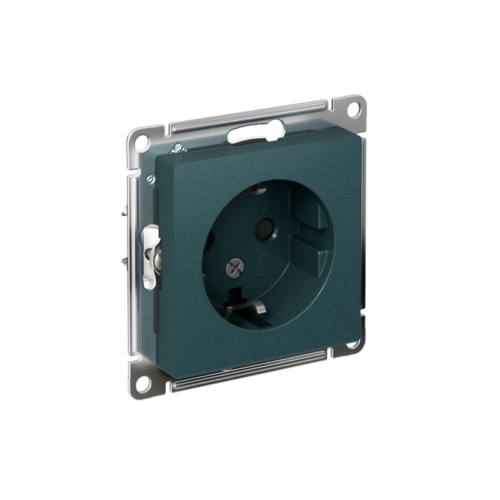 Розетка 1-м СП AtlasDesign 16А IP20 с заземл. защ. шторки механизм изумруд