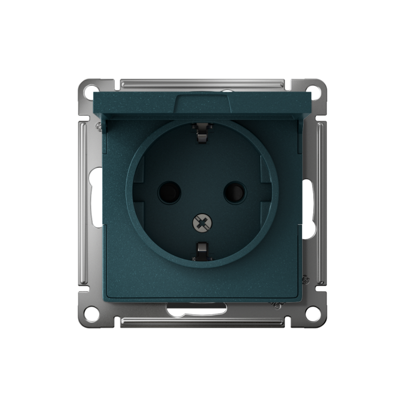 Розетка 1-м СП AtlasDesign 16А IP20 с заземл. защ. шторки с крышкой механизм изумруд