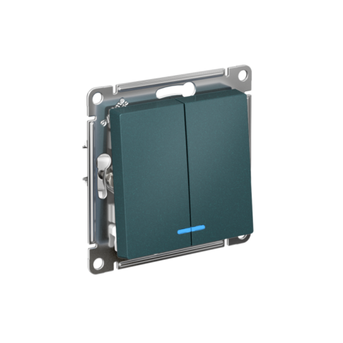 Выключатель 2-кл. СП AtlasDesign 10А IP20 (сх. 5а) 10AX с подсветкой механизм изумруд