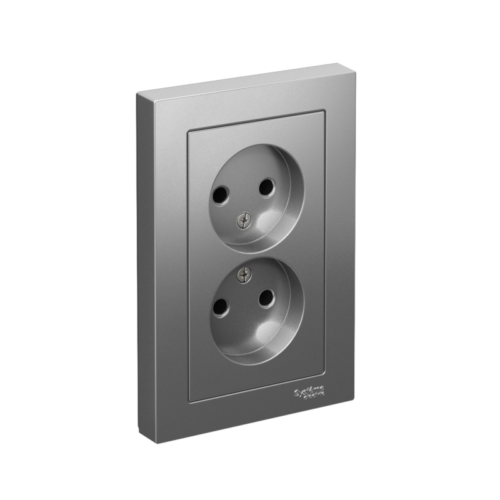 Розетка 2-м СП AtlasDesign 16А IP20 без заземл. в сборе сталь