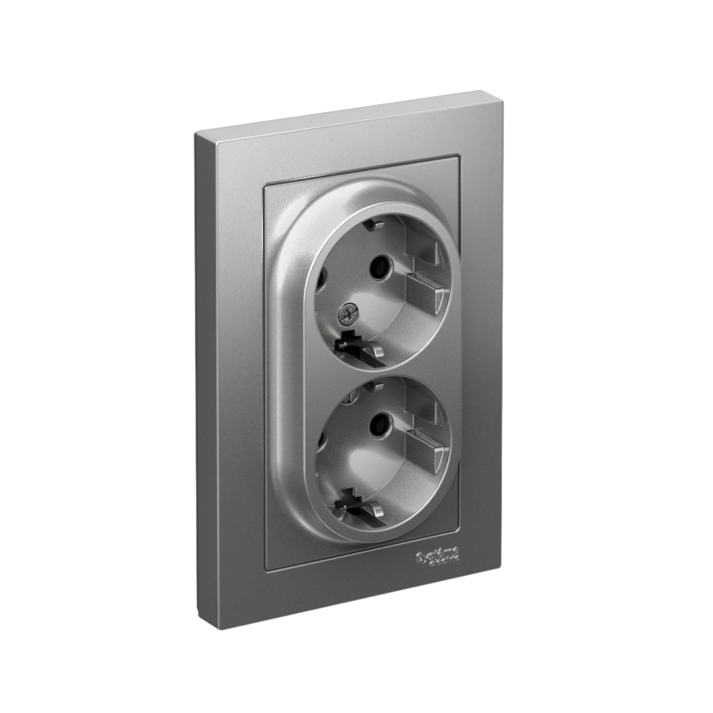 Розетка 2-м СП AtlasDesign 16А IP20 с заземл. в сборе сталь