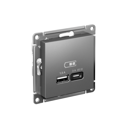 Розетка USB AtlasDesign тип A+C 45Вт QC PD высокоскор. ЗУ механизм сталь