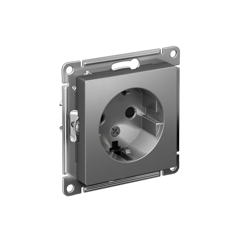 Розетка 1-м СП AtlasDesign 16А IP20 с заземл. защ. шторки механизм сталь