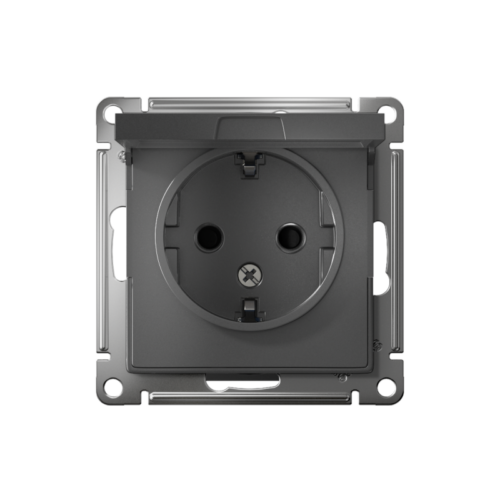 Розетка 1-м СП AtlasDesign 16А IP20 с заземл. защ. шторки с крышкой механизм сталь